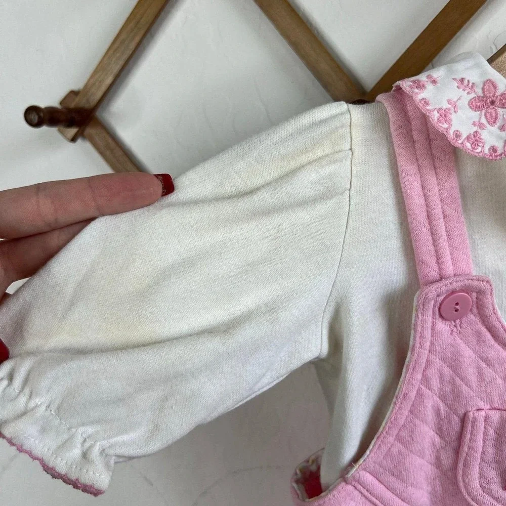 Vintage OshKosh B'gosh Baby Floral Overalls Pink Bubble Romper & Shirt